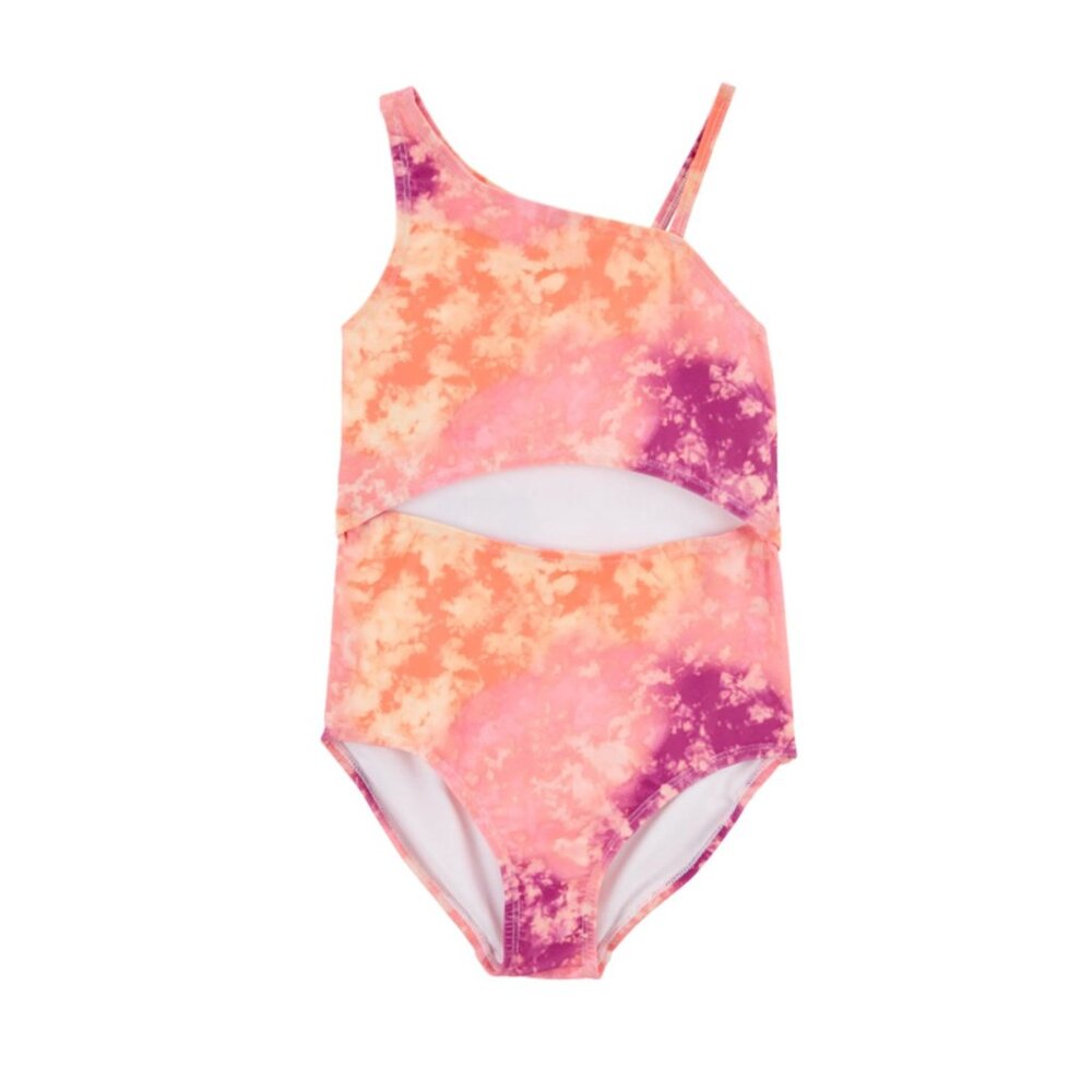 OSHKOSH UGC Girls Size 7 Pink Orange one piece swimsuit with cutout